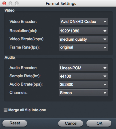 Sony AX100 to Avid settings