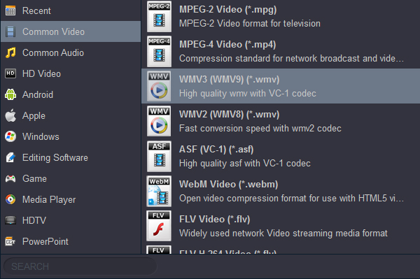 Convert MXF to Windows Media Player playback format